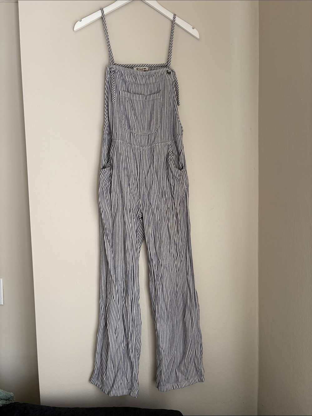 Billabong Navy and White Striped Spaghetti-Strap Jumpsuit